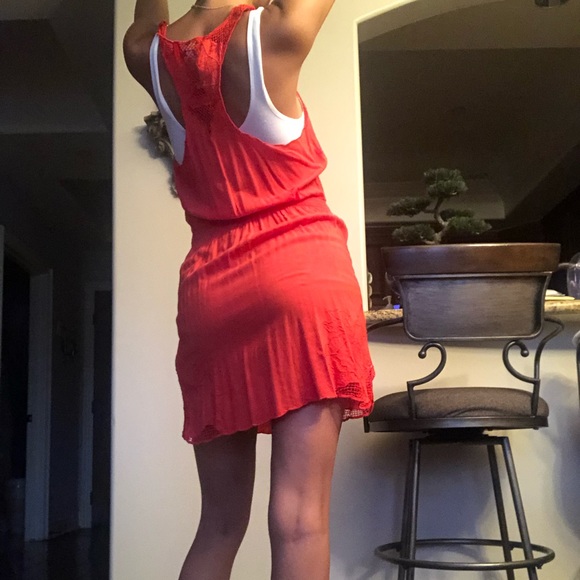 Red Partially Mesh Dress - Picture 2 of 4